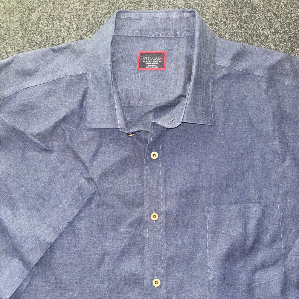 UNTUCKit Button Down Mens XXXL Navy Excellent 100% Linen Cameron Short‎ Sleeve